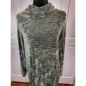 Sarah Arizona Vintage 90s Chenille Olive Green Turtleneck Tunic Sweater M Cozy